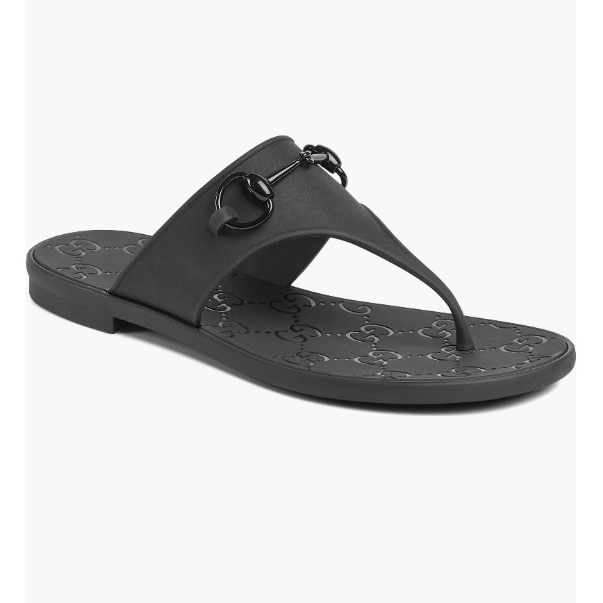 Gucci Gg Logo Minorca Horsebit Rubber Flip Flop Thong Sandals Black Eu 36 Us 6